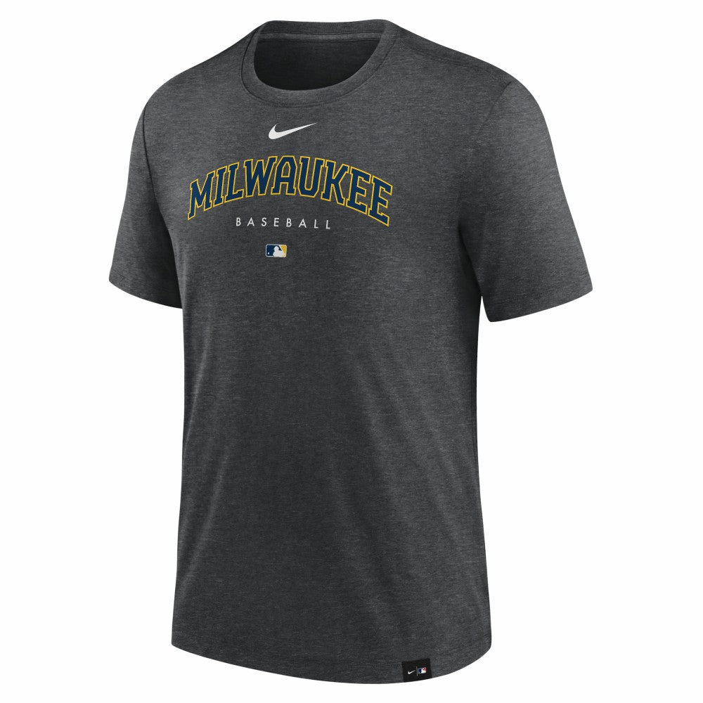 Milwaukee Brewers Authentic Collection Early Work Tri-Blend Performance T-Shirt Heather Charcoal