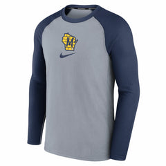Milwaukee Brewers Authentic Collection Game Raglan Performance Long Sleeve T-Shirt Gray