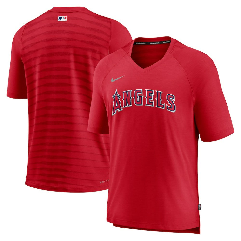 Los Angeles Angels Authentic Collection Pregame Raglan Performance V-Neck T-Shirt Red