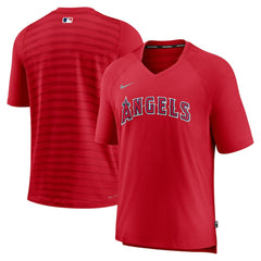 Los Angeles Angels Authentic Collection Pregame Raglan Performance V-Neck T-Shirt Red