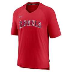 Los Angeles Angels Authentic Collection Pregame Raglan Performance V-Neck T-Shirt Red