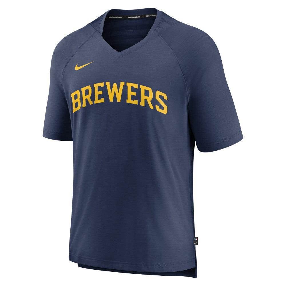 Milwaukee Brewers Authentic Collection Pregame Raglan Performance V-Neck T-Shirt Navy
