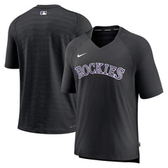 Colorado Rockies Authentic Collection Pregame Raglan Performance V-Neck T-Shirt Black
