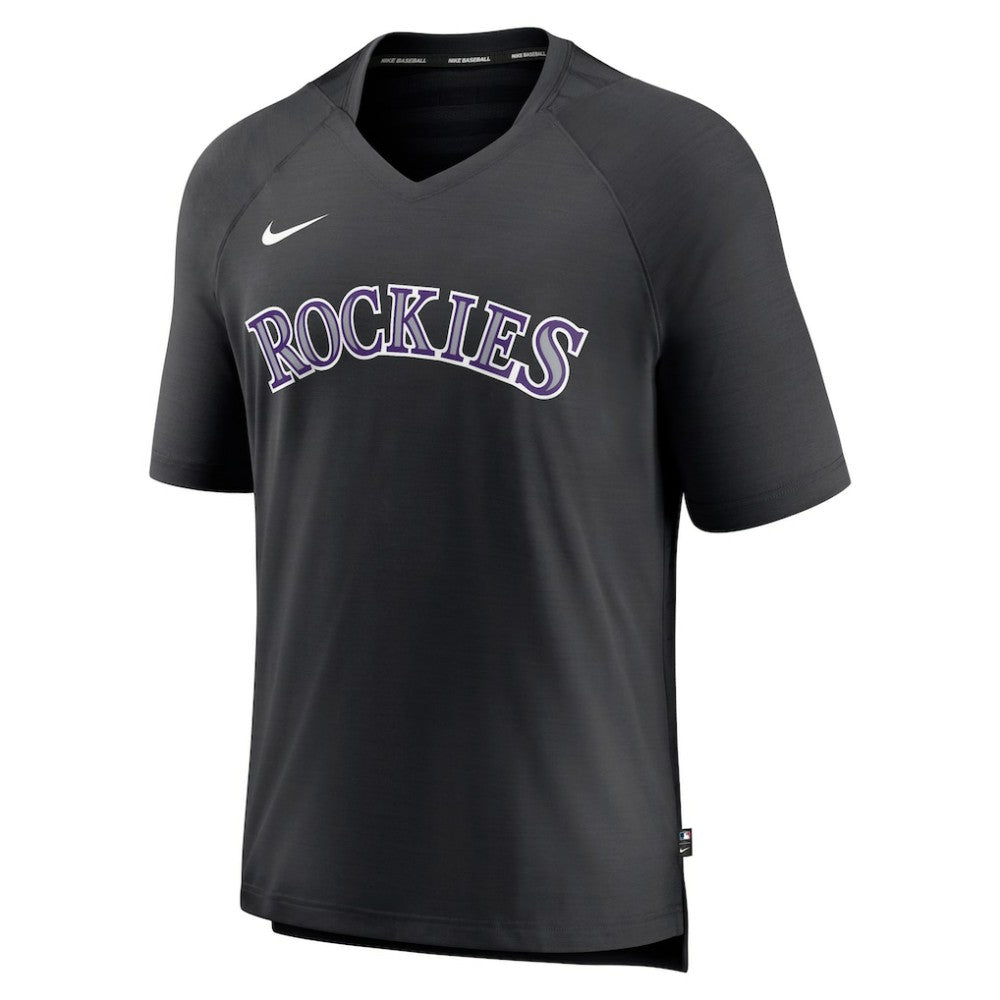 Colorado Rockies Authentic Collection Pregame Raglan Performance V-Neck T-Shirt Black