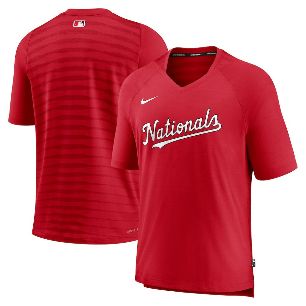 Washington Nationals Authentic Collection Pregame Raglan Performance V-Neck T-Shirt Red