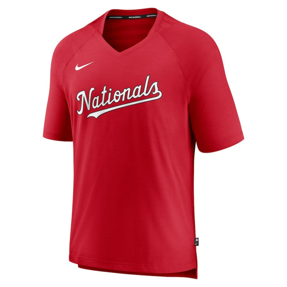 Washington Nationals Authentic Collection Pregame Raglan Performance V-Neck T-Shirt Red