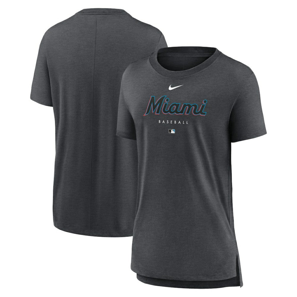 Miami Marlins Women's Authentic Collection Early Work Tri-Blend T-Shirt Heather Charcoal