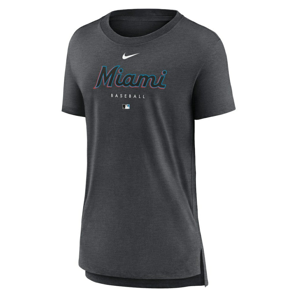 Miami Marlins Women's Authentic Collection Early Work Tri-Blend T-Shirt Heather Charcoal