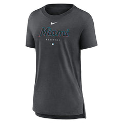 Miami Marlins Women's Authentic Collection Early Work Tri-Blend T-Shirt Heather Charcoal