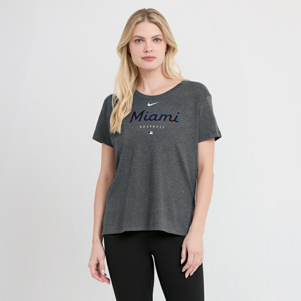 Miami Marlins Women's Authentic Collection Early Work Tri-Blend T-Shirt Heather Charcoal