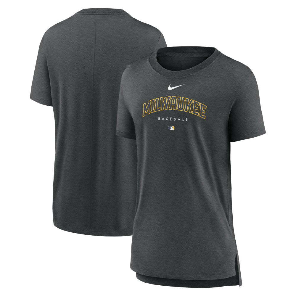 Milwaukee Brewers Women's Authentic Collection Early Work Tri-Blend T-Shirt Heather Charcoal