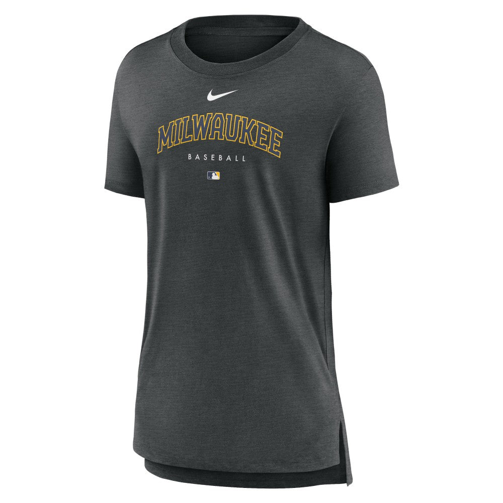 Milwaukee Brewers Women's Authentic Collection Early Work Tri-Blend T-Shirt Heather Charcoal