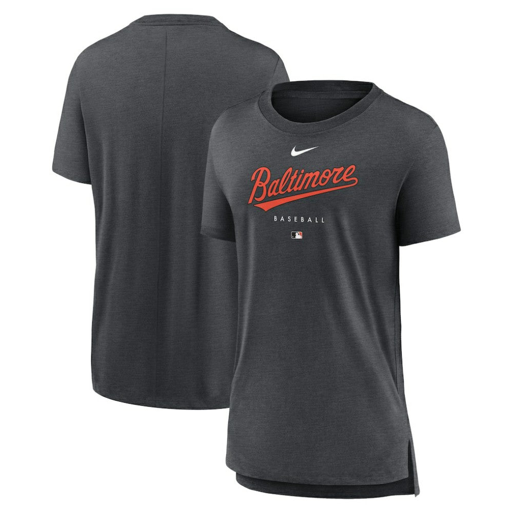 Baltimore Orioles Women's Authentic Collection Early Work Tri-Blend T-Shirt Heather Charcoal