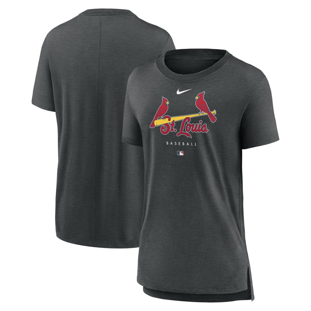 St. Louis Cardinals Women's Authentic Collection Early Work Tri-Blend T-Shirt Heather Charcoal