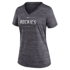Colorado Rockies Women's Authentic Collection Velocity Practice Performance V-Neck T-Shirt Black