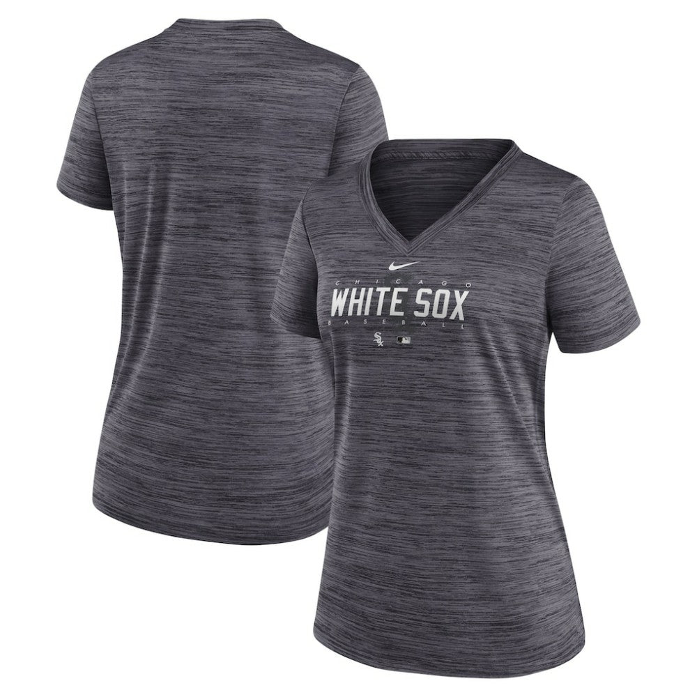 Chicago White Sox Women's Authentic Collection Velocity Practice Performance V-Neck T-Shirt Black