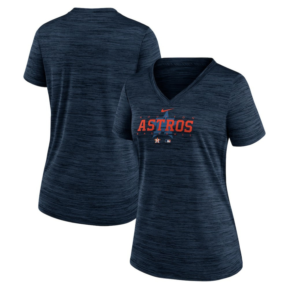 Houston Astros Women's Authentic Collection Velocity Practice Performance V-Neck T-Shirt Navy