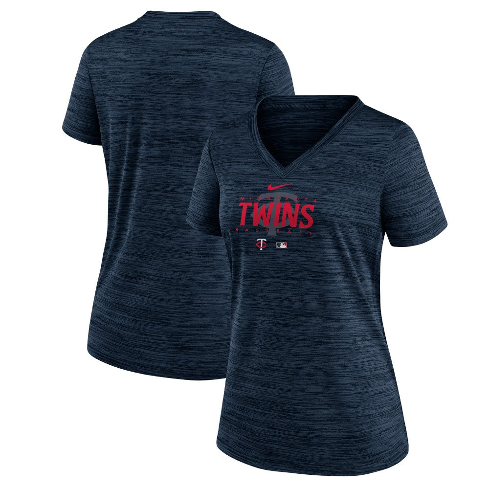 Minnesota Twins Women's Authentic Collection Velocity Practice Performance V-Neck T-Shirt Navy