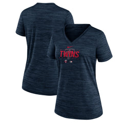 Minnesota Twins Women's Authentic Collection Velocity Practice Performance V-Neck T-Shirt Navy