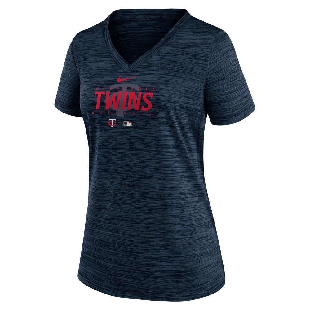 Minnesota Twins Women's Authentic Collection Velocity Practice Performance V-Neck T-Shirt Navy