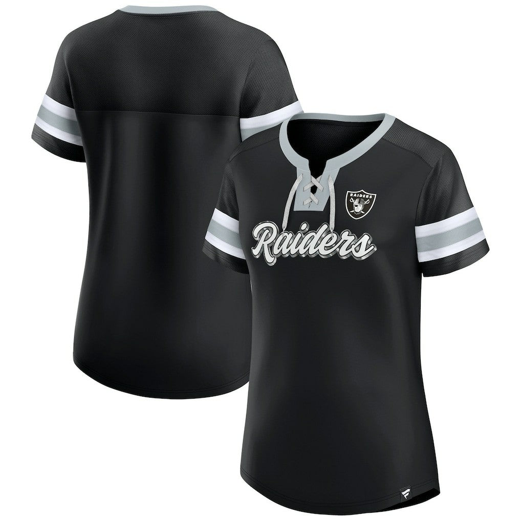 Las Vegas Raiders Women's Plus Size Original State Lace-Up T-Shirt - Black for sale