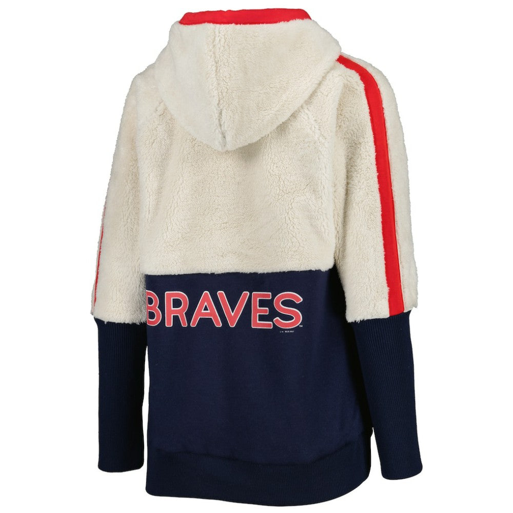 Atlanta Braves G-III 4Her by Carl Banks Women's Shuffle It Raglan Full-Zip Hoodie Oatmeal/Navy