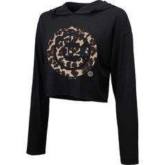 Chicago Cubs Majestic Threads Women's Leopard Cropped Hoodie Black