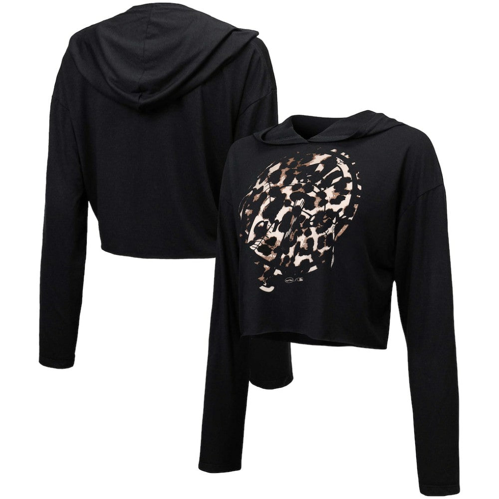 New York Yankees Majestic Threads Women's Leopard Cropped Hoodie Black