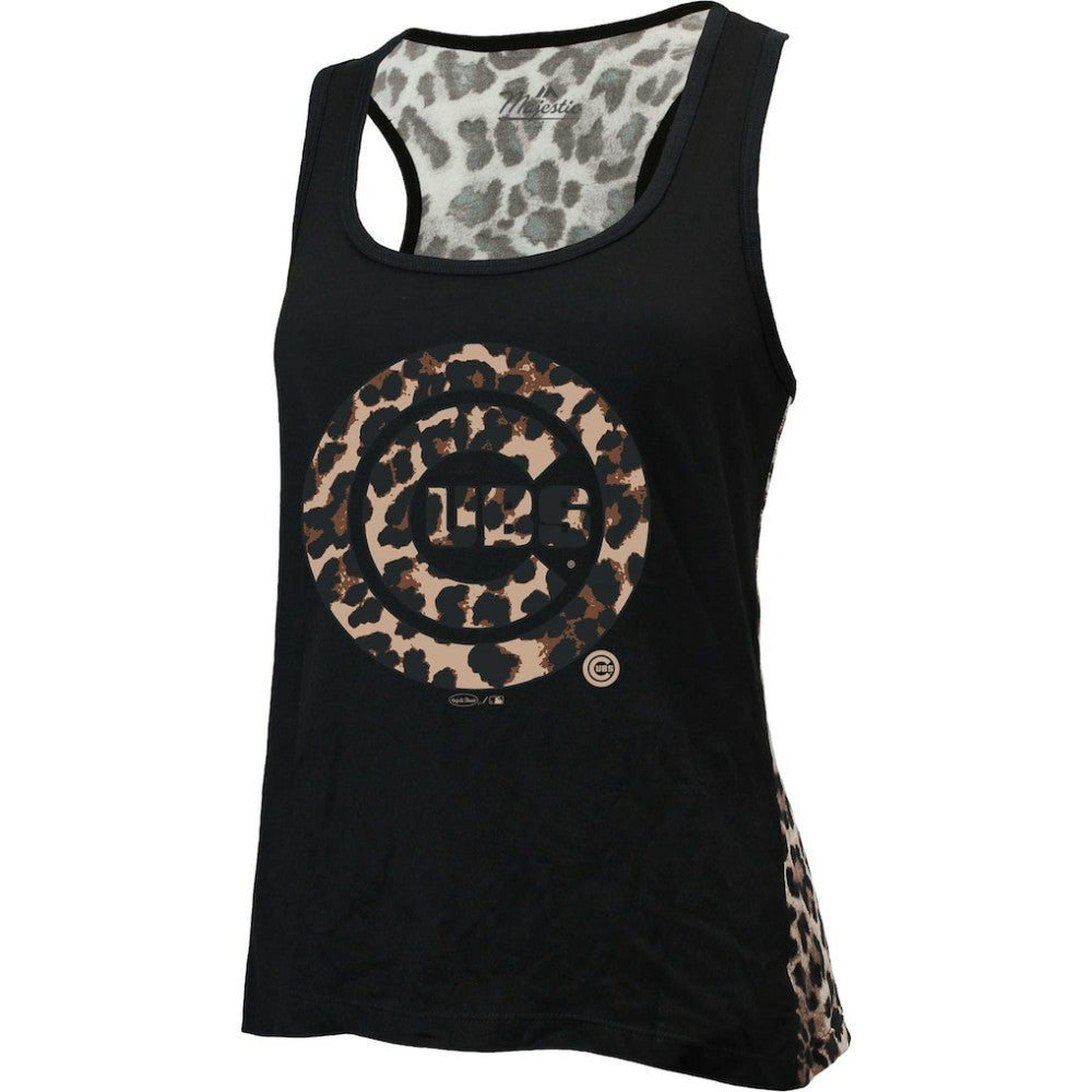 Chicago Cubs Majestic Threads Women's Leopard Tank Top Black