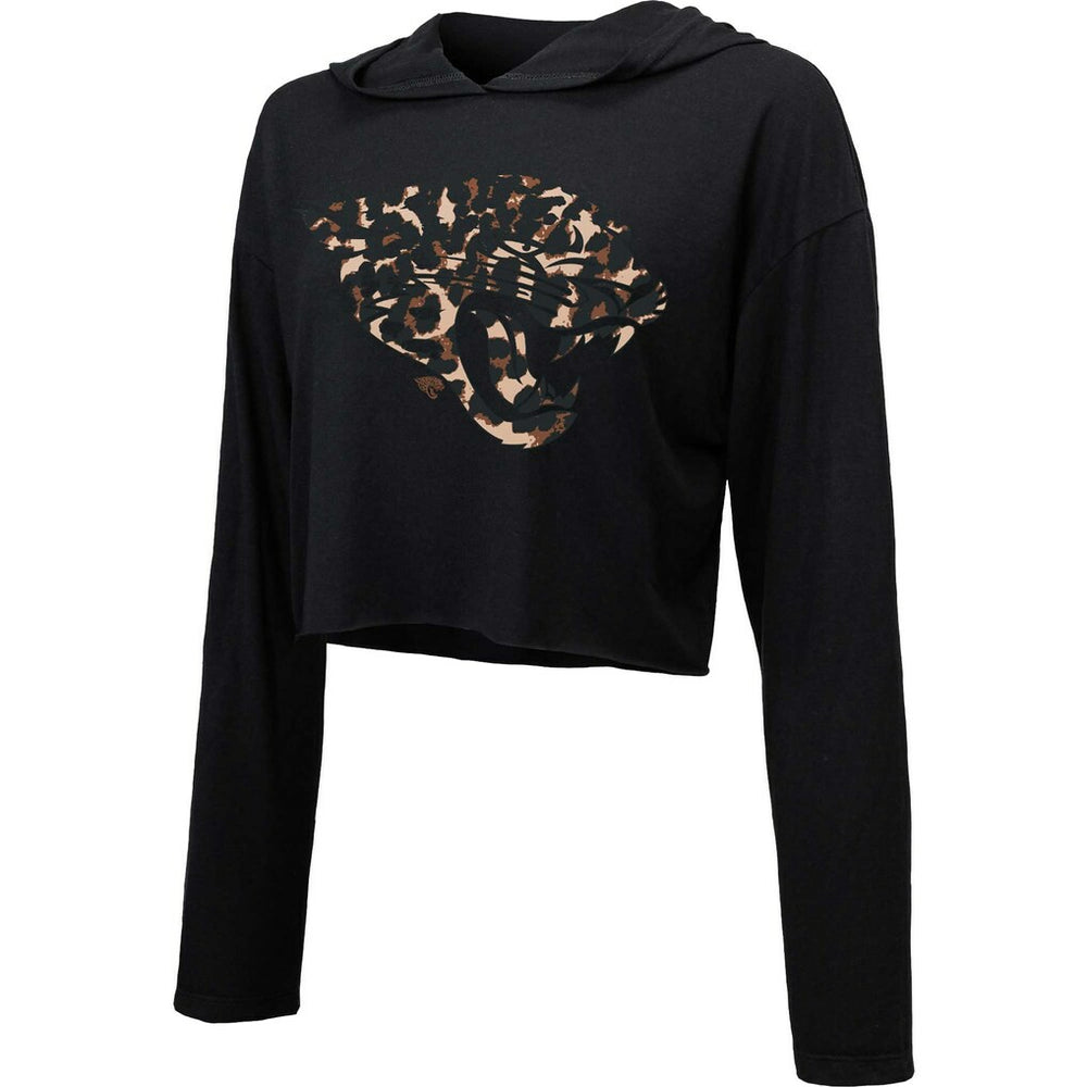 Jacksonville Jaguars Majestic Threads Women's Leopard Cropped Pullover Hoodie - Black outlet