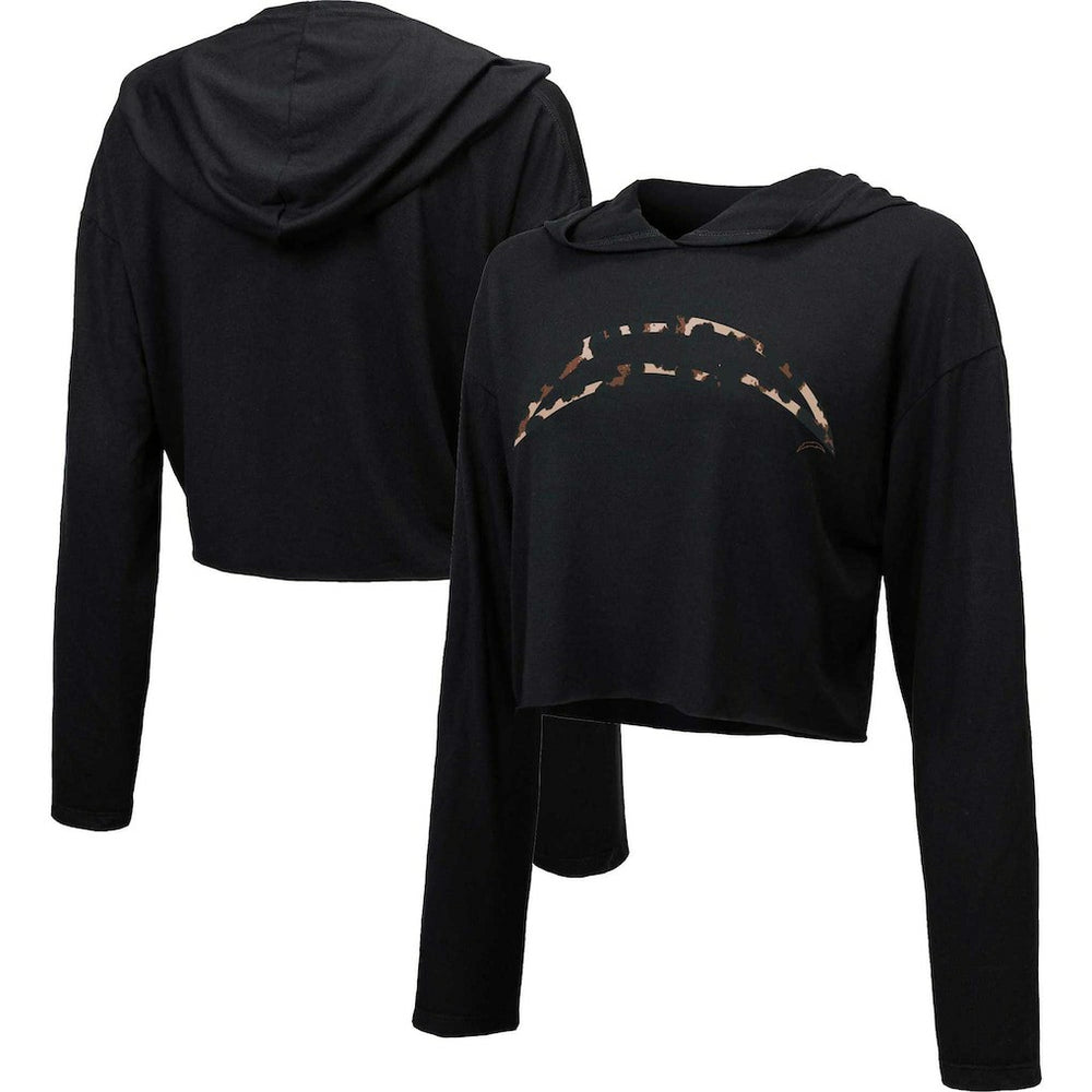 Los Angeles Chargers Majestic Threads Women's Leopard Cropped Pullover Hoodie - Black discount