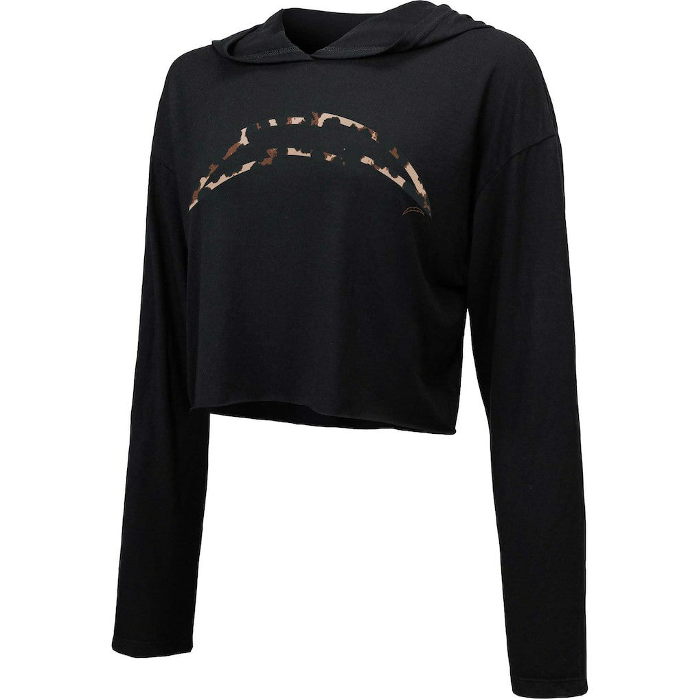 Los Angeles Chargers Majestic Threads Women's Leopard Cropped Pullover Hoodie - Black discount
