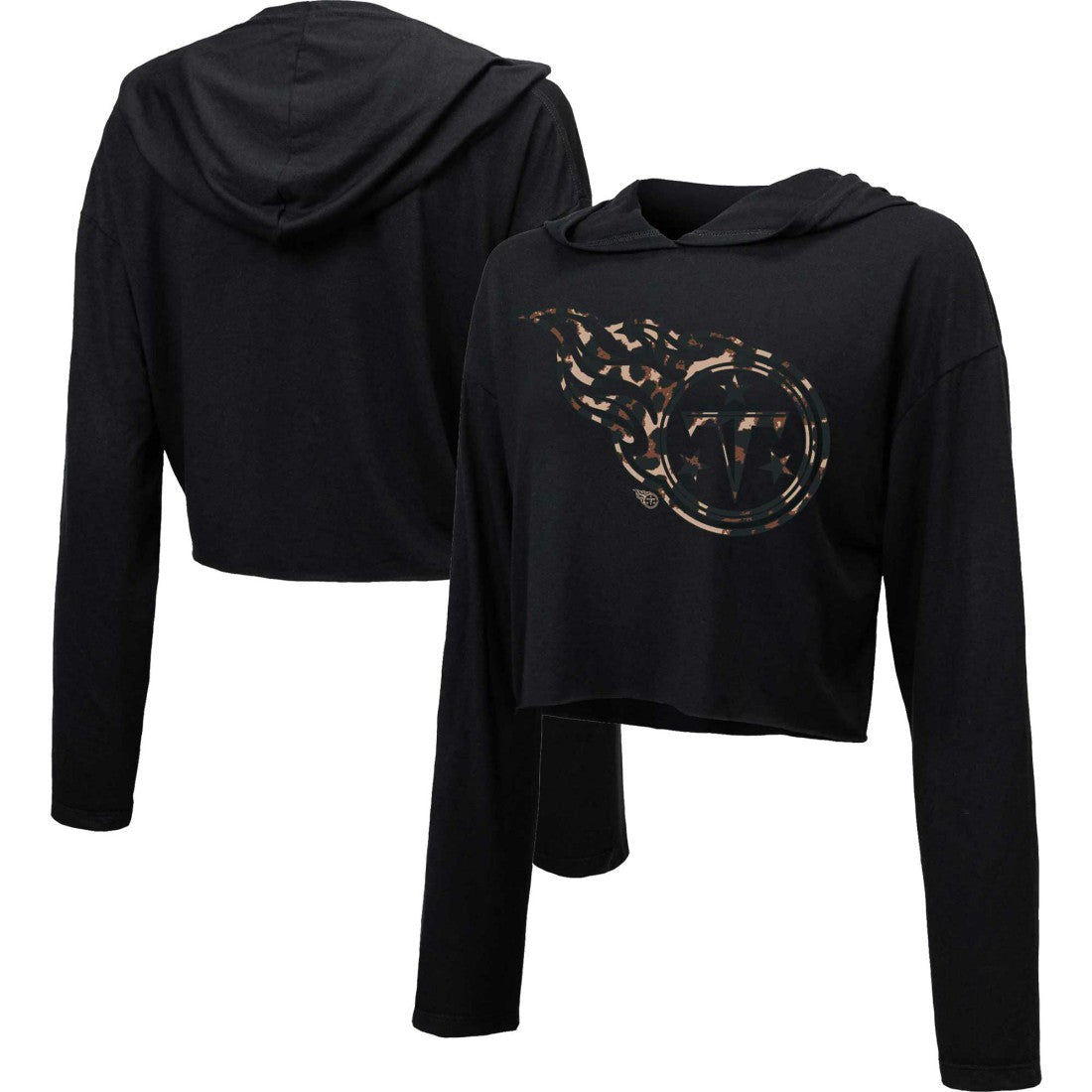 Tennessee Titans Majestic Threads Women's Leopard Cropped Pullover Hoodie - Black discount
