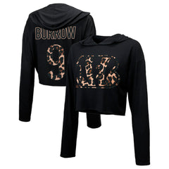 Joe Burrow Cincinnati Bengals Majestic Threads Women's Leopard Player Name & Number Long Sleeve Cropped Hoodie - Black discount