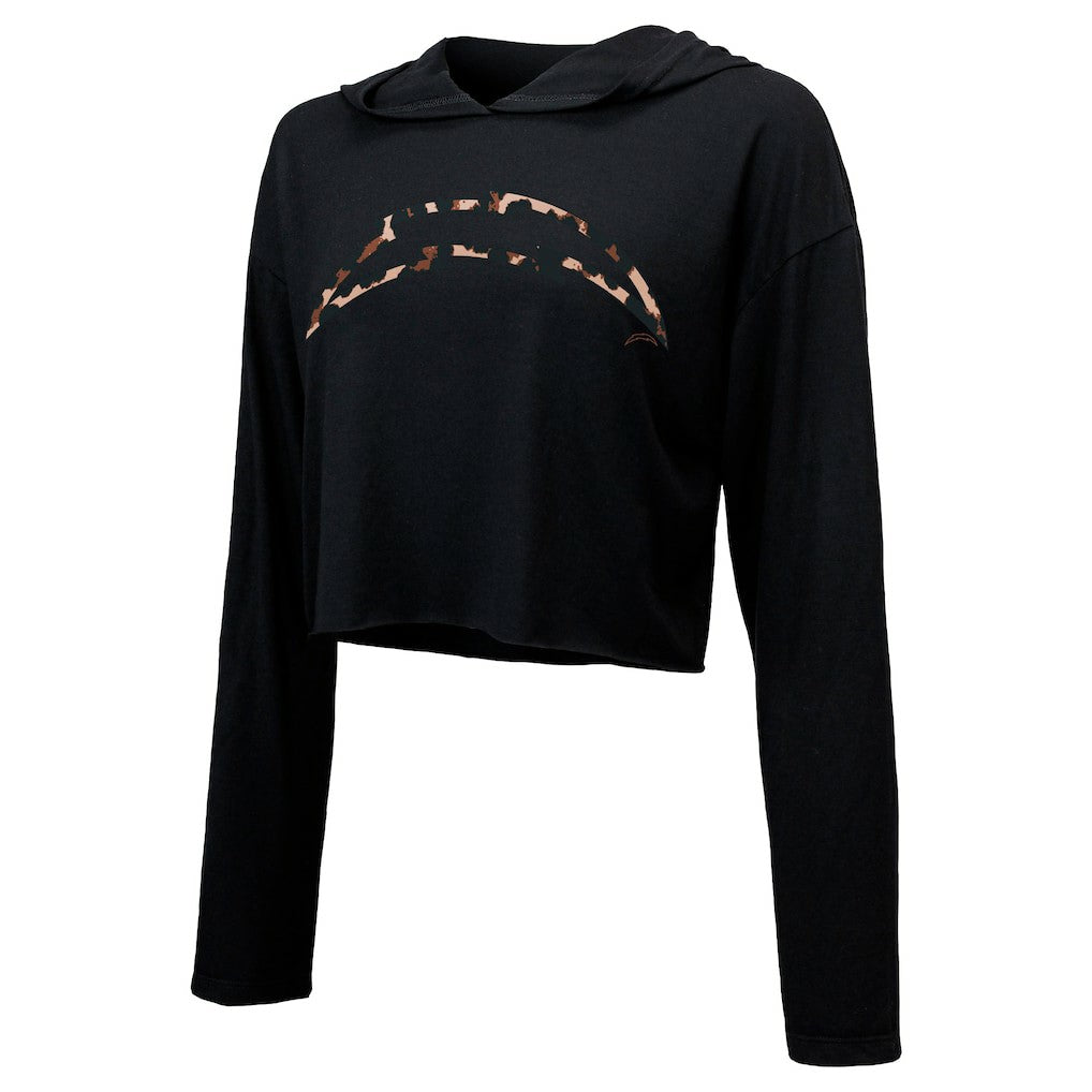 Justin Herbert Los Angeles Chargers Majestic Threads Women's Leopard Player Name & Number Long Sleeve Cropped Hoodie - Black sale