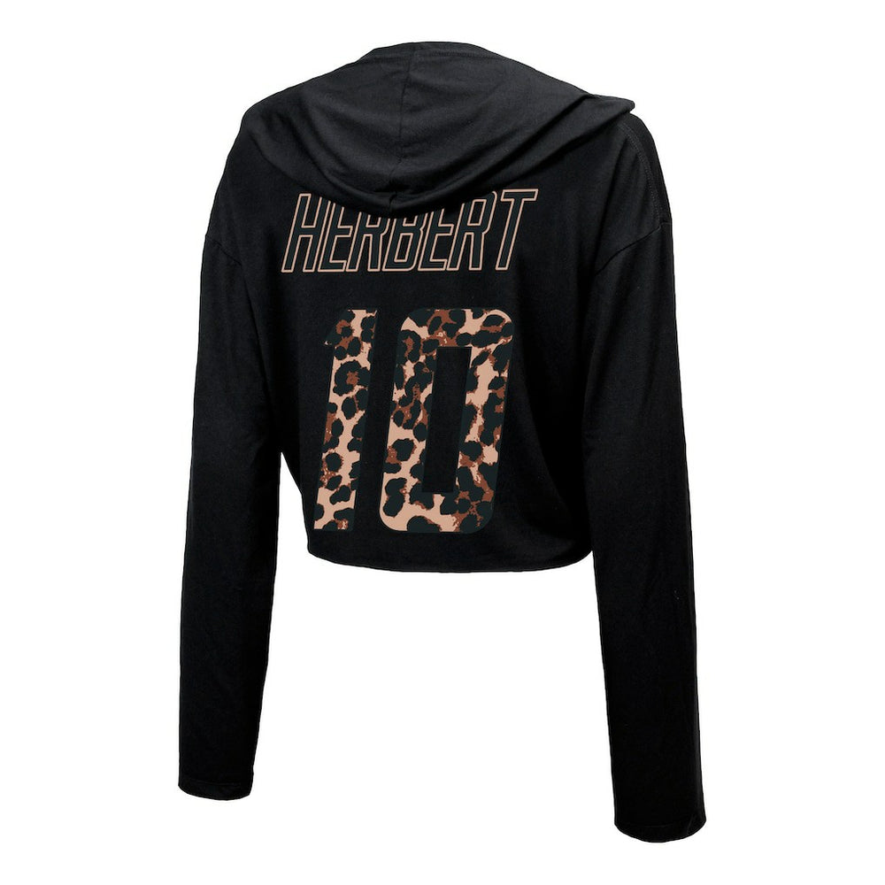Justin Herbert Los Angeles Chargers Majestic Threads Women's Leopard Player Name & Number Long Sleeve Cropped Hoodie - Black sale