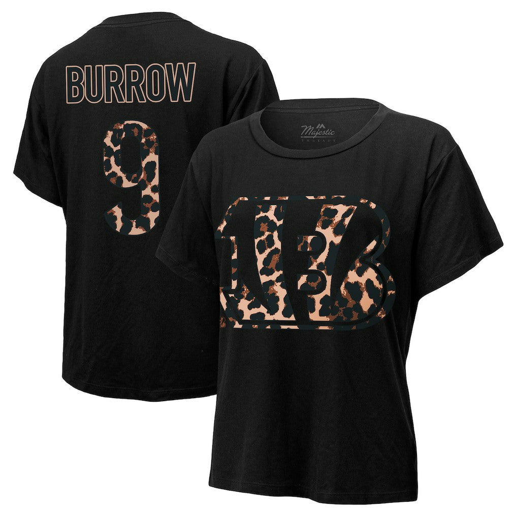 Joe Burrow Cincinnati Bengals Majestic Threads Women's Leopard Player Name & Number T-Shirt - Black cheap