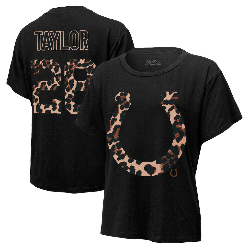 Jonathan Taylor Indianapolis Colts Majestic Threads Women's Leopard Player Name & Number T-Shirt - Black sale