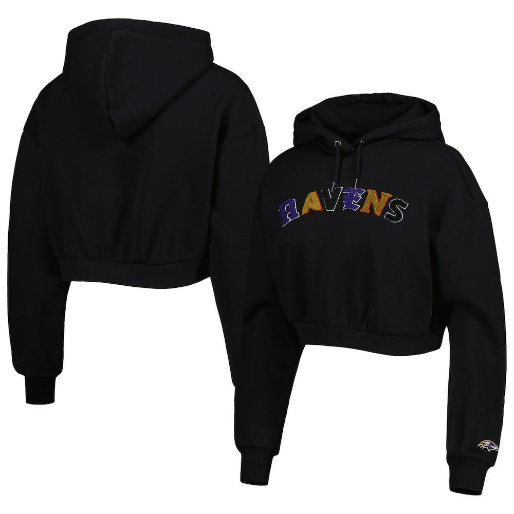 Baltimore Ravens The Wild Collective Women's Cropped Pullover Hoodie - Black sale