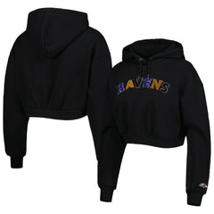 Baltimore Ravens The Wild Collective Women's Cropped Pullover Hoodie - Black sale