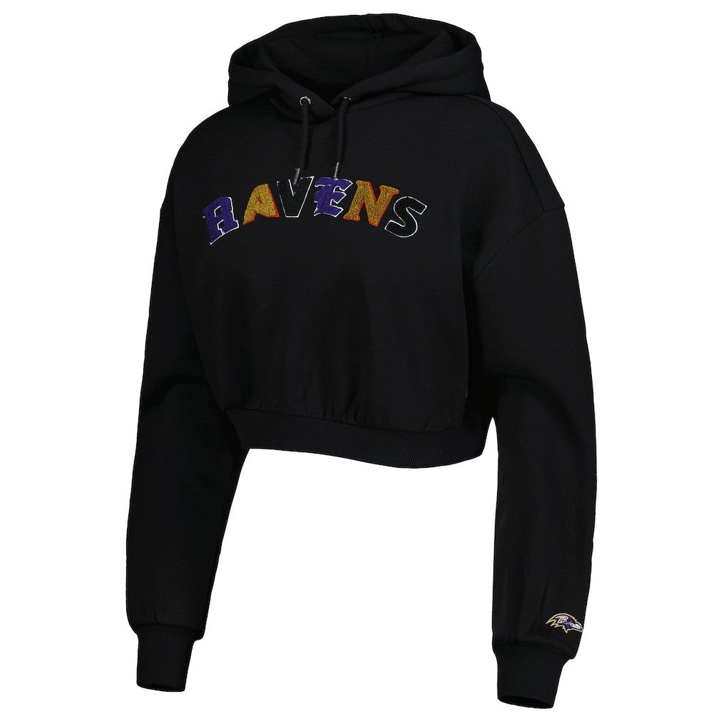 Baltimore Ravens The Wild Collective Women's Cropped Pullover Hoodie - Black sale