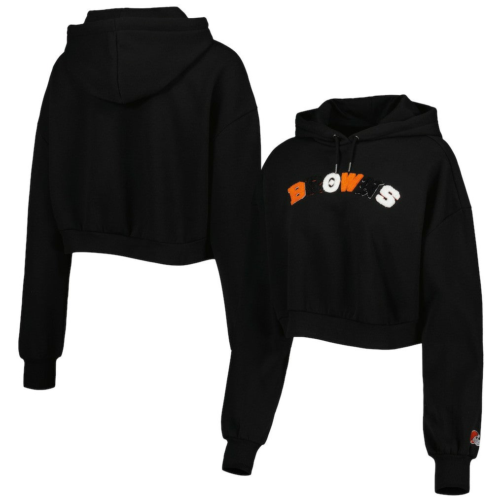 Cleveland Browns The Wild Collective Women's Cropped Pullover Hoodie - Black on sale