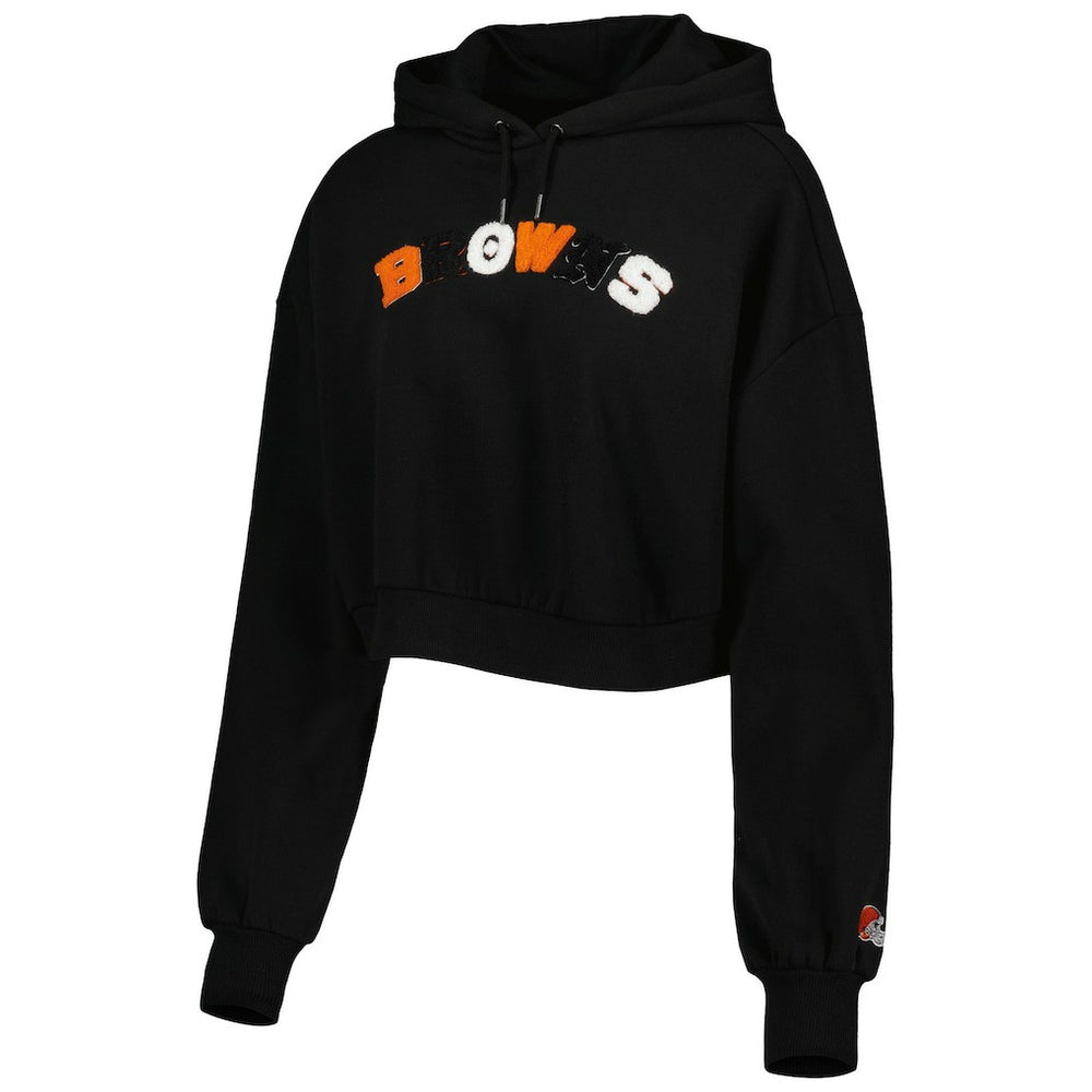 Cleveland Browns The Wild Collective Women's Cropped Pullover Hoodie - Black on sale