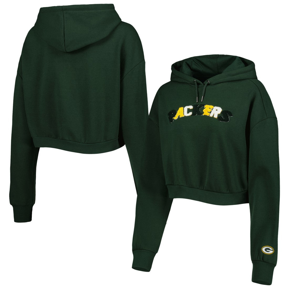 Green Bay Packers The Wild Collective Women's Cropped Pullover Hoodie - Green discount
