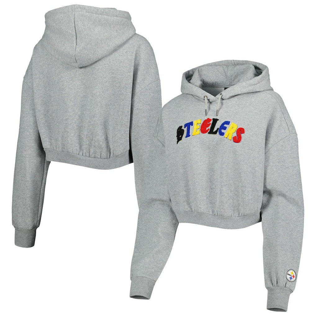 Pittsburgh Steelers The Wild Collective Women's Cropped Pullover Hoodie - Gray discount