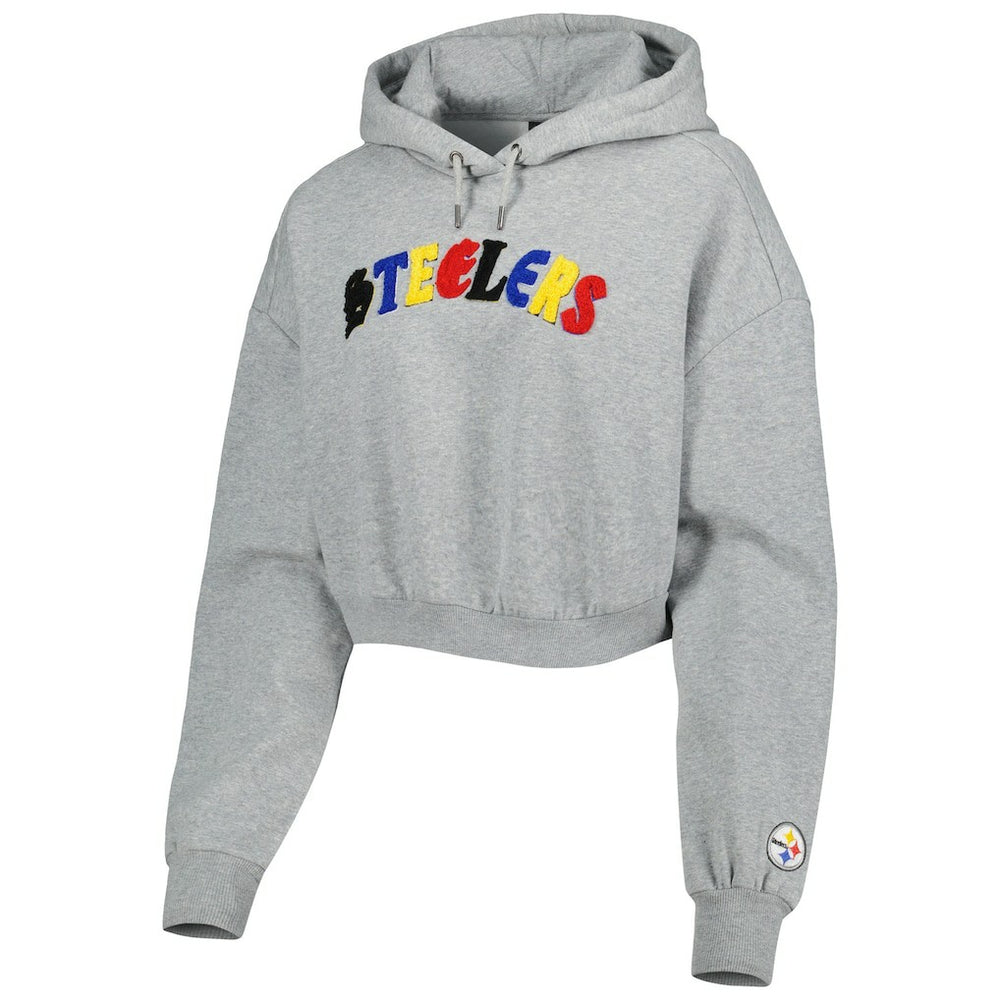 Pittsburgh Steelers The Wild Collective Women's Cropped Pullover Hoodie - Gray discount