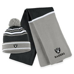 Las Vegas Raiders WEAR by Erin Andrews Women's Colorblock Cuffed Knit Hat with Pom and Scarf Set - Black sale