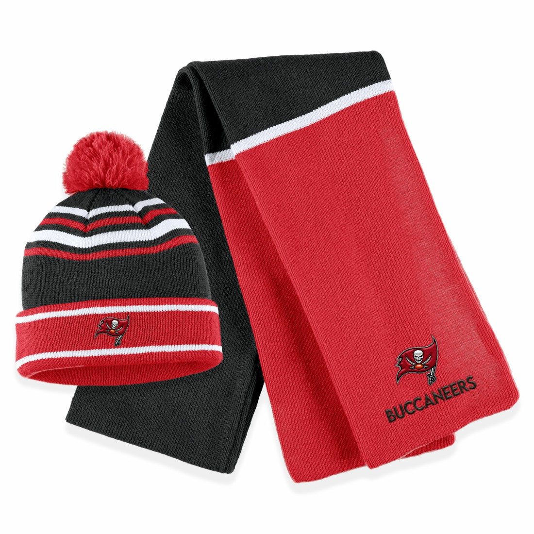 Tampa Bay Buccaneers WEAR by Erin Andrews Women's Colorblock Cuffed Knit Hat with Pom and Scarf Set - Red discount