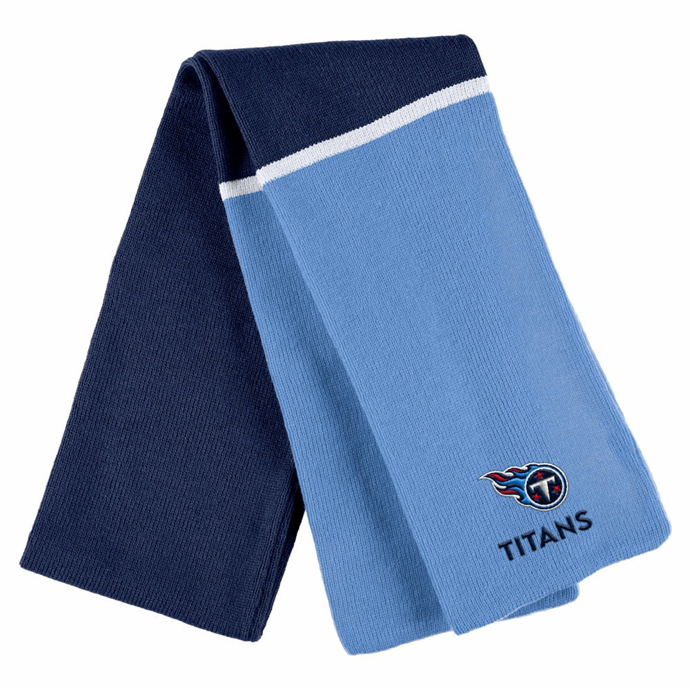 Tennessee Titans WEAR by Erin Andrews Women's Colorblock Cuffed Knit Hat with Pom and Scarf Set - Navy on sale
