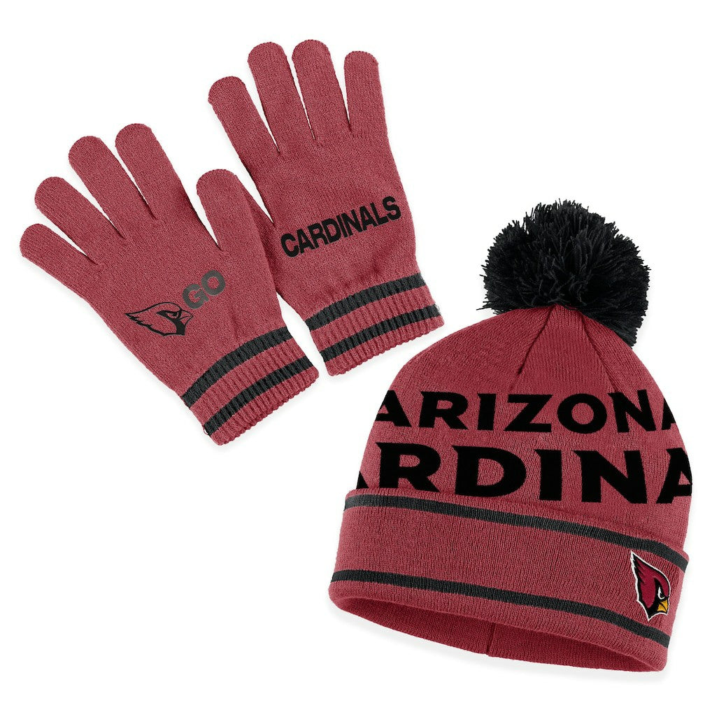 Arizona Cardinals WEAR by Erin Andrews Women's Double Jacquard Cuffed Knit Hat with Pom and Gloves Set - Cardinal on sale